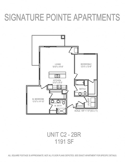 Floor plan for 2 beds, 2 baths, 1191 sqft